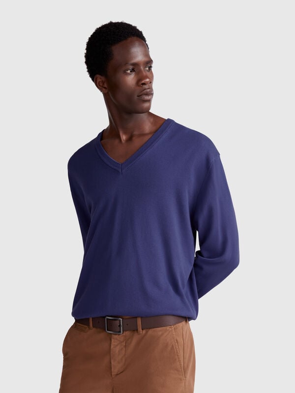 Camisola em algodão puro com decote em V Homem