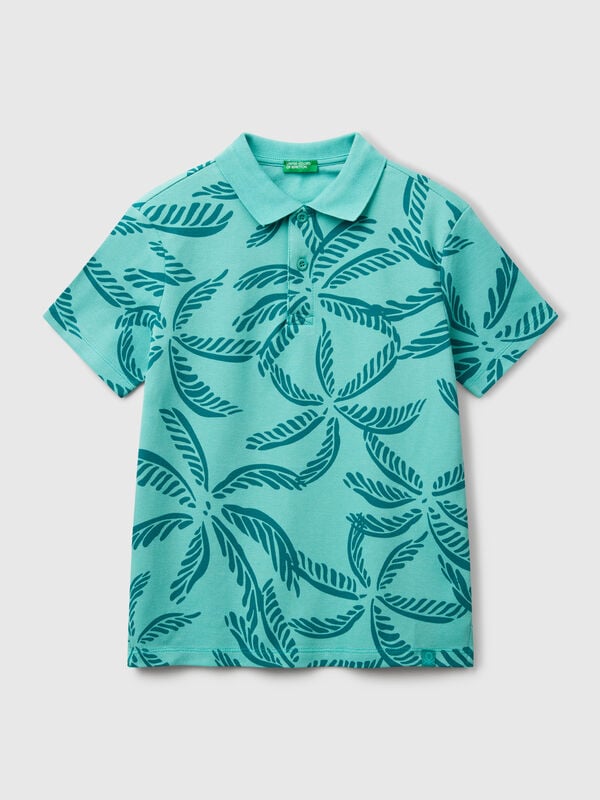 Polo verde com estampado tropical Menino