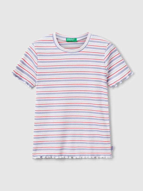 T-shirt às riscas em algodão stretch Menina