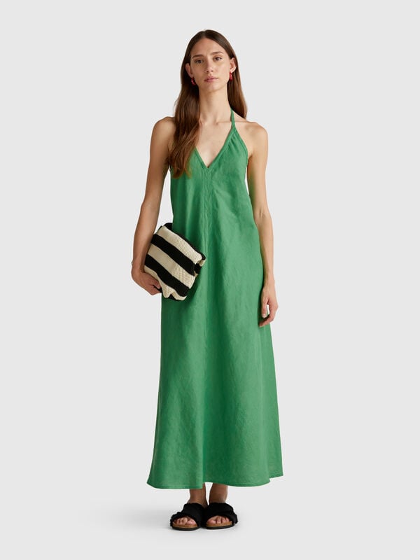 Vestido longo em linho puro Mulher