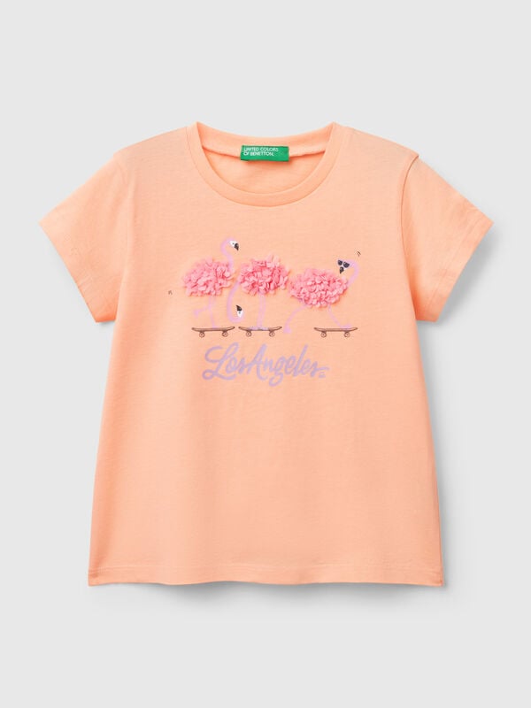 T-shirt com aplicações efeito pétalas Menina