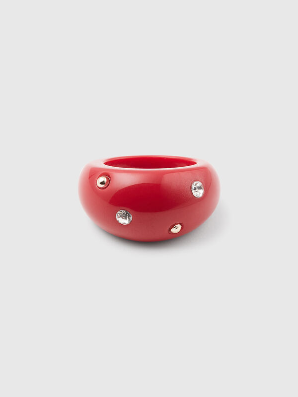 Anel vermelho tijolo com strass e tachas Mulher