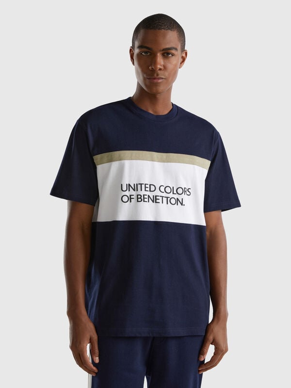 T-shirt azul-escuro com faixa logótipo Homem