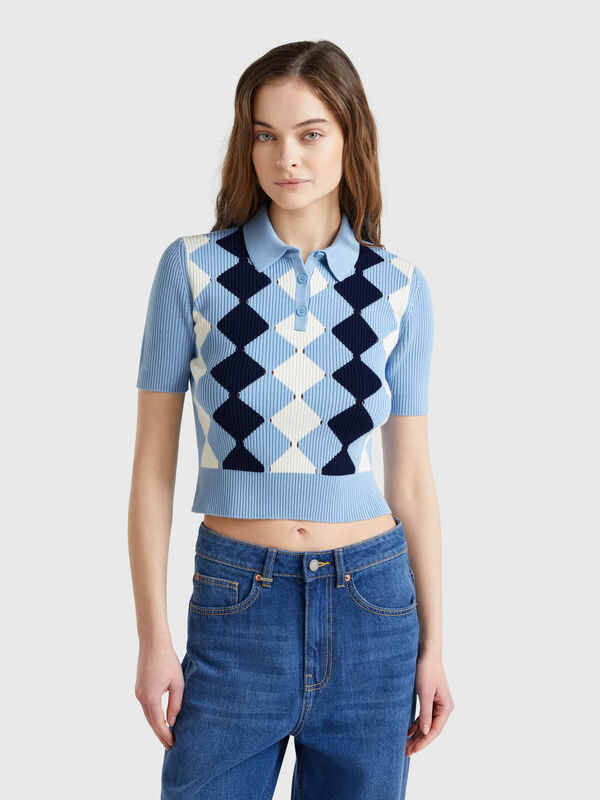 Polo de malha com intársia de losangos Mulher