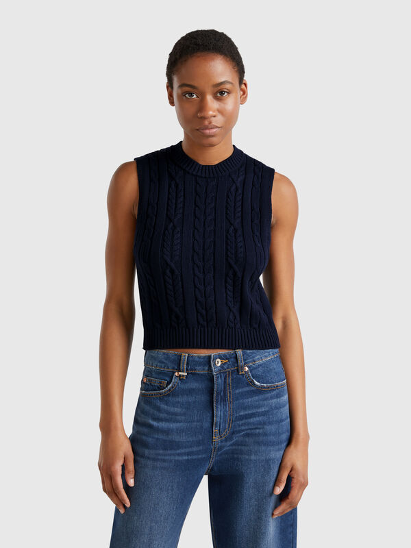 Colete cropped tricotado Mulher