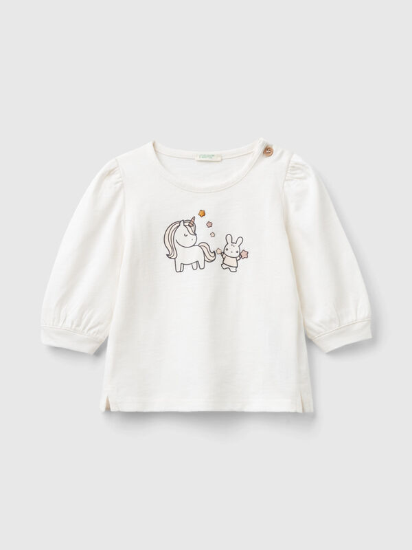 T-shirt de manga comprida em algodão orgânico Recém-nascido