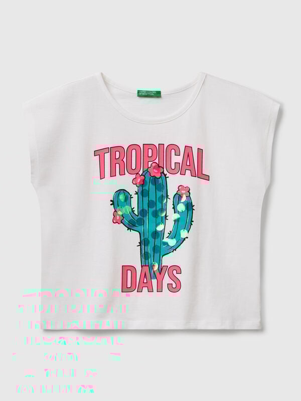 T-shirt com estampa e lantejoulas Menina