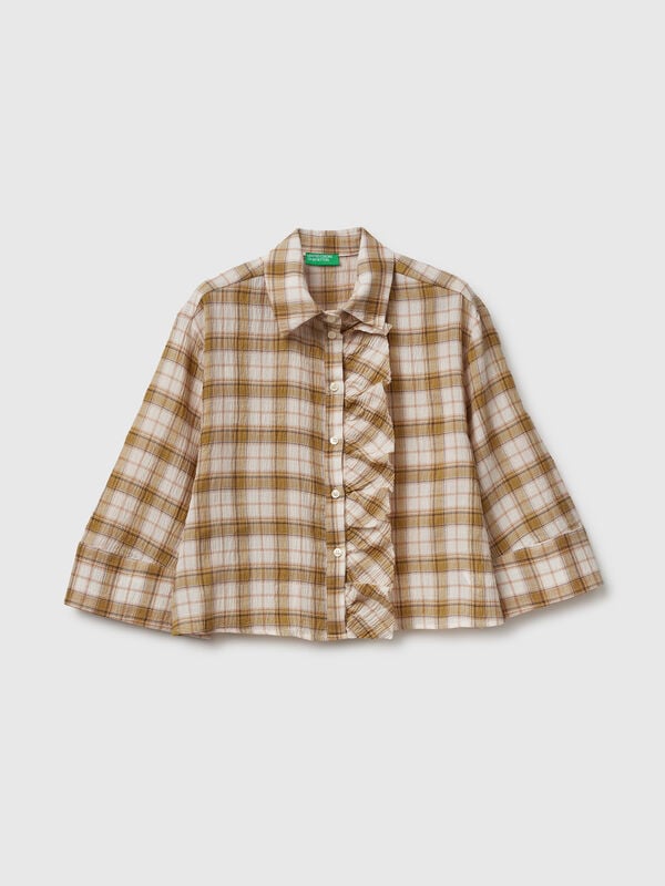 Camisa aos quadrados com folhos Mulher