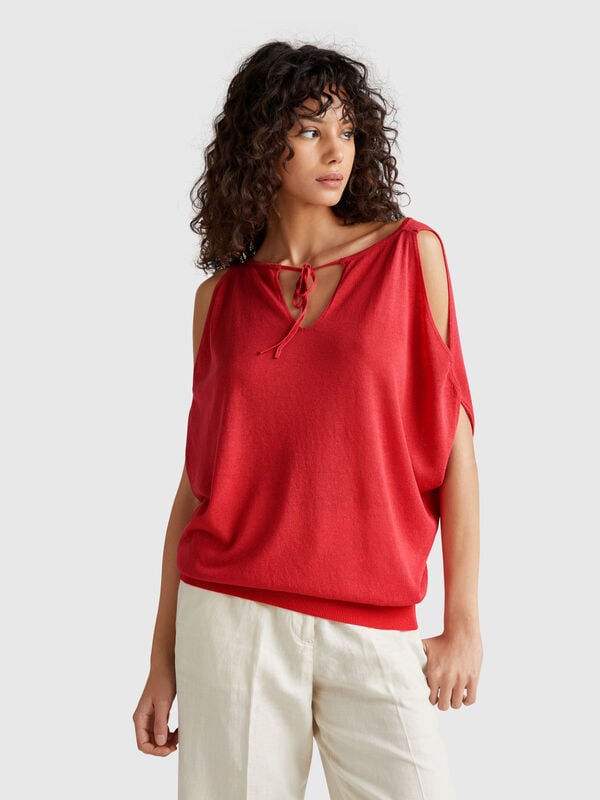 Camisola reversível em mistura de linho Mulher