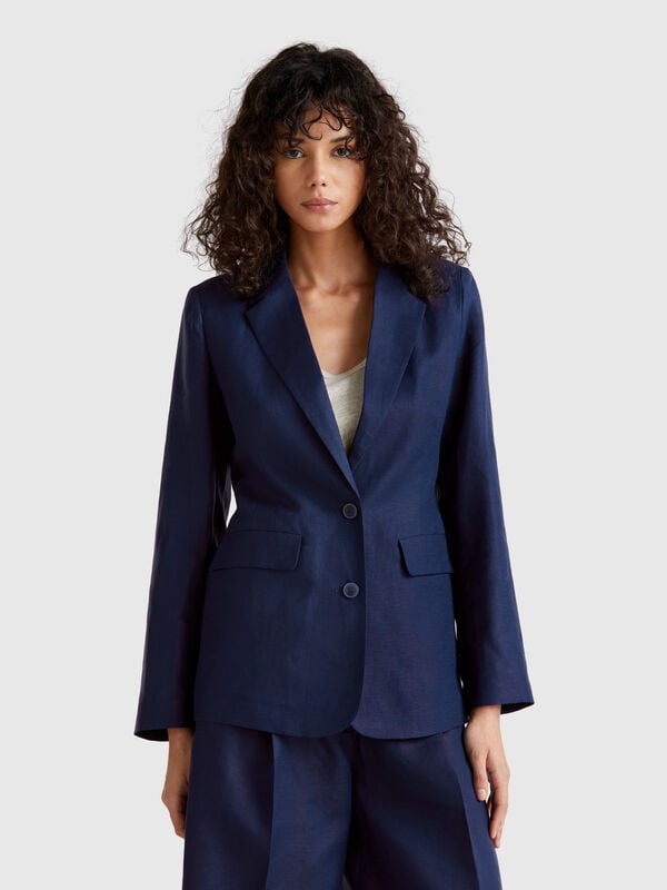 Blazer em mistura de linho Mulher