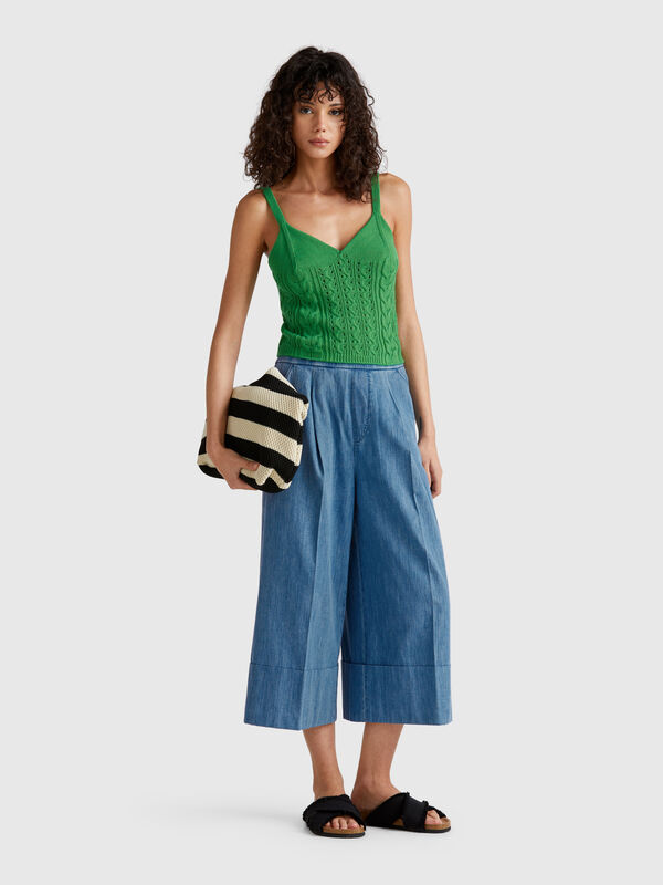 Jeans amplos com dobra Mulher