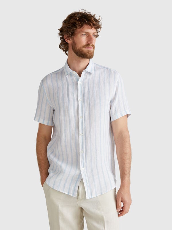 Camisa de manga curta em linho puro Homem