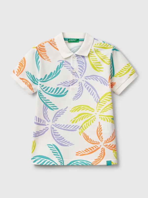 Polo branco com estampado tropical Menino