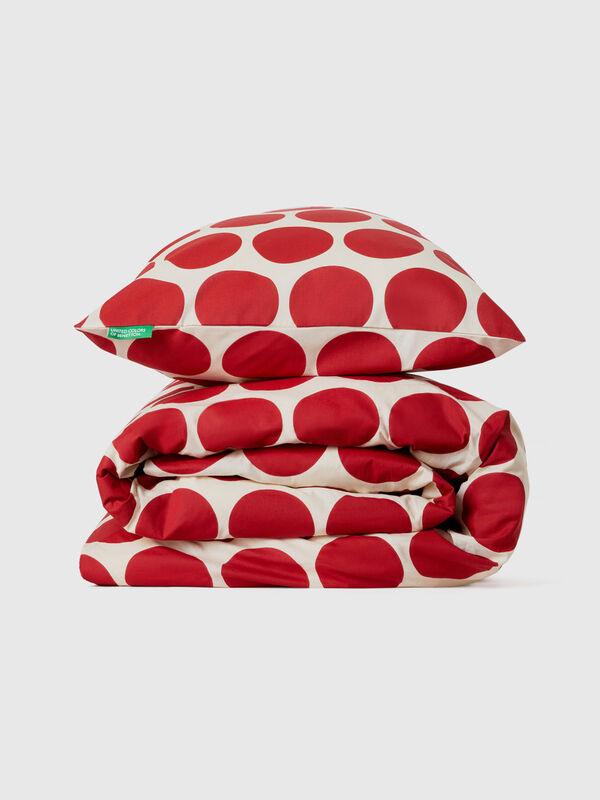 Set de capa de edredão para cama de solteiro branco com bolinhas vermelhas