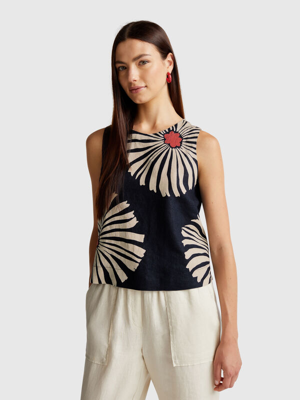 Top estampado em linho puro Mulher