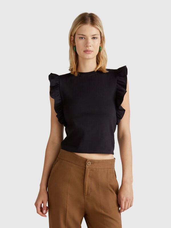 T-shirt slim fit com folhos Mulher