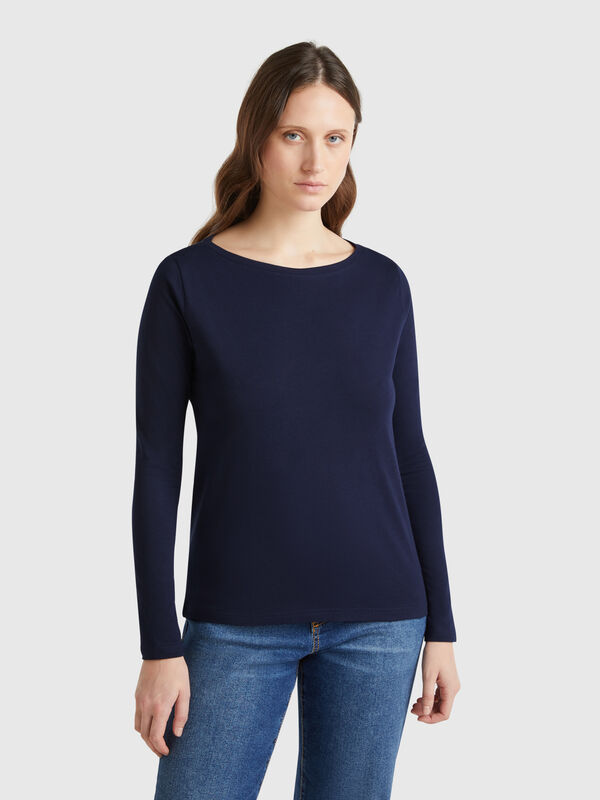 T-shirt com decote à barco 100% algodão Mulher