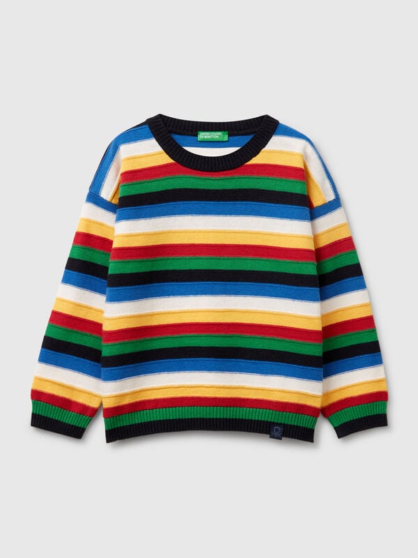Camisola às riscas em mistura de algodão  Menino
