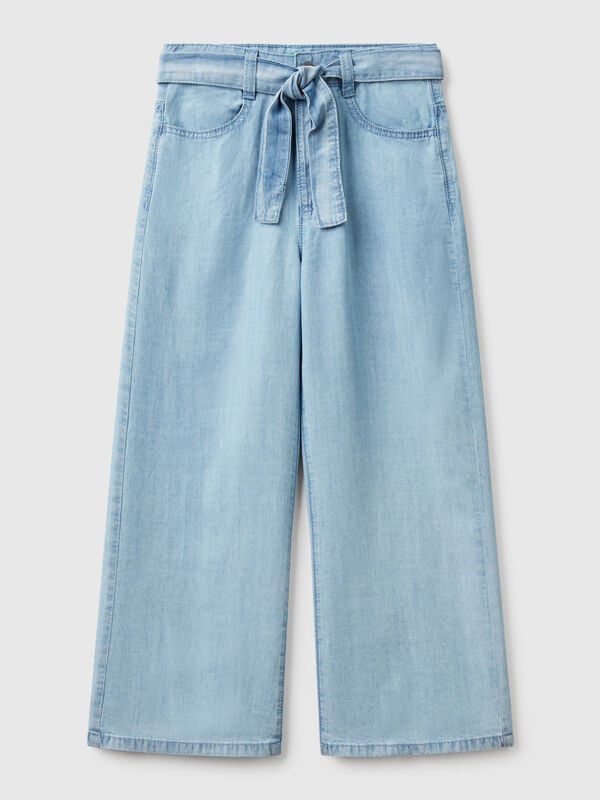 Jeans wide fit com laço Menina