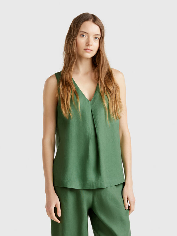 Blusa sem mangas em linho puro Mulher