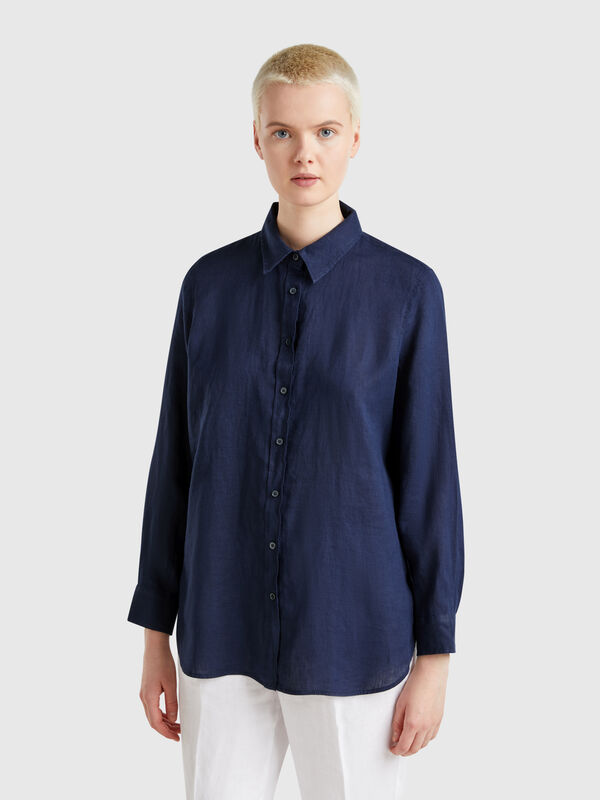 Camisa comprida em puro linho Mulher
