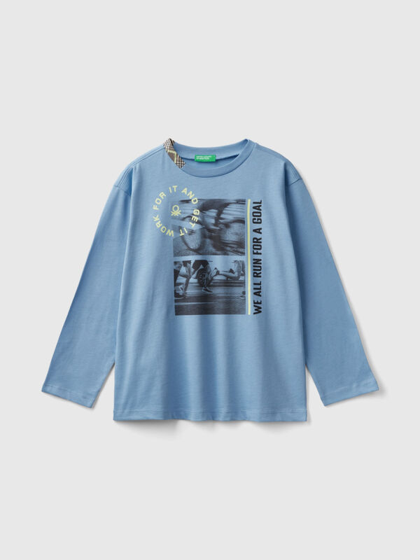 T-shirt com estampado fotográfico em algodão orgânico Menino