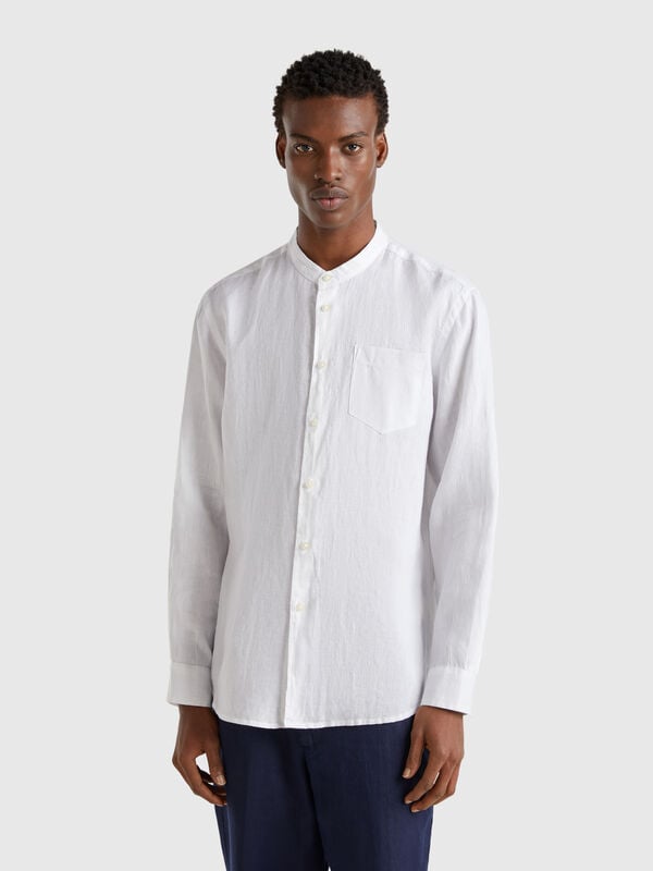 Camisa em linho com gola coreana Homem