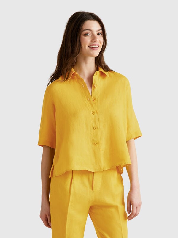 Camisa curta em puro linho Mulher