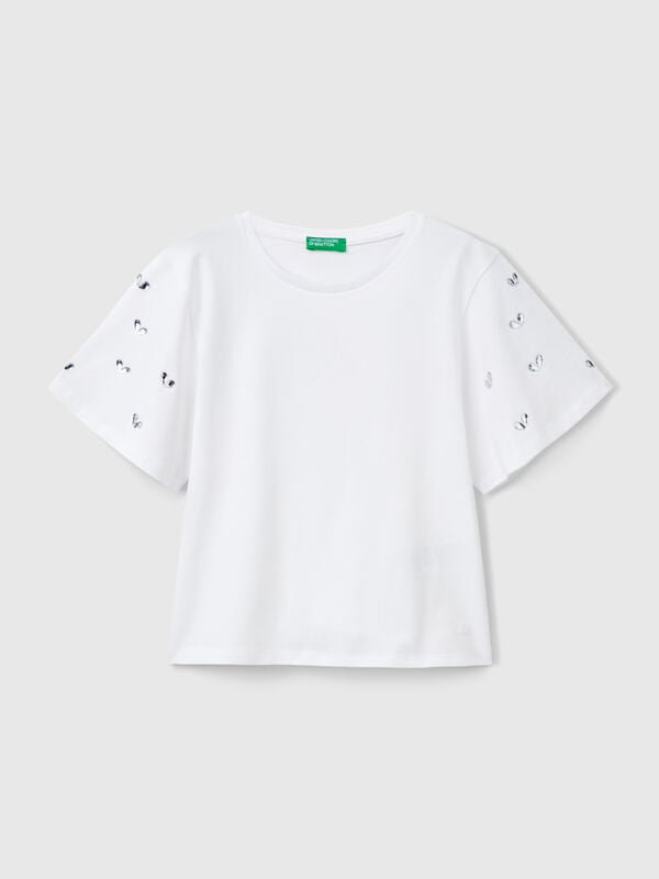 Camiseta com mangas de strass Menina