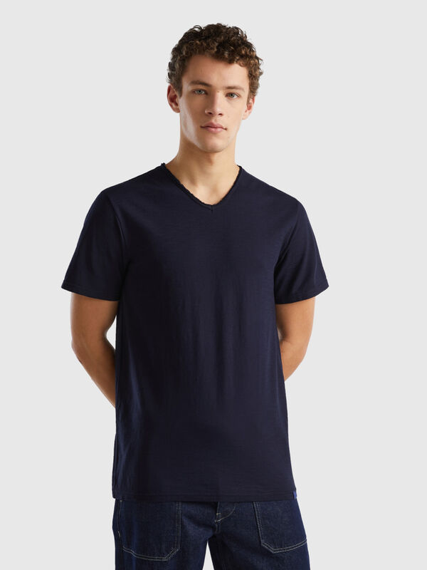 T-shirt 100% algodão com decote em V Homem