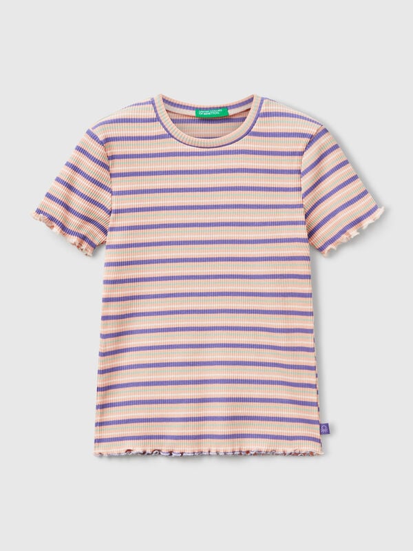 T-shirt às riscas em algodão stretch Menina