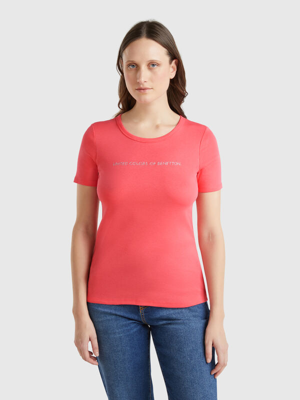 T-shirt 100% algodão com estampa logótipo glitter Mulher