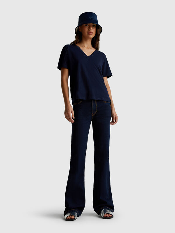 T-shirt decote em V em algodão flamé Mulher