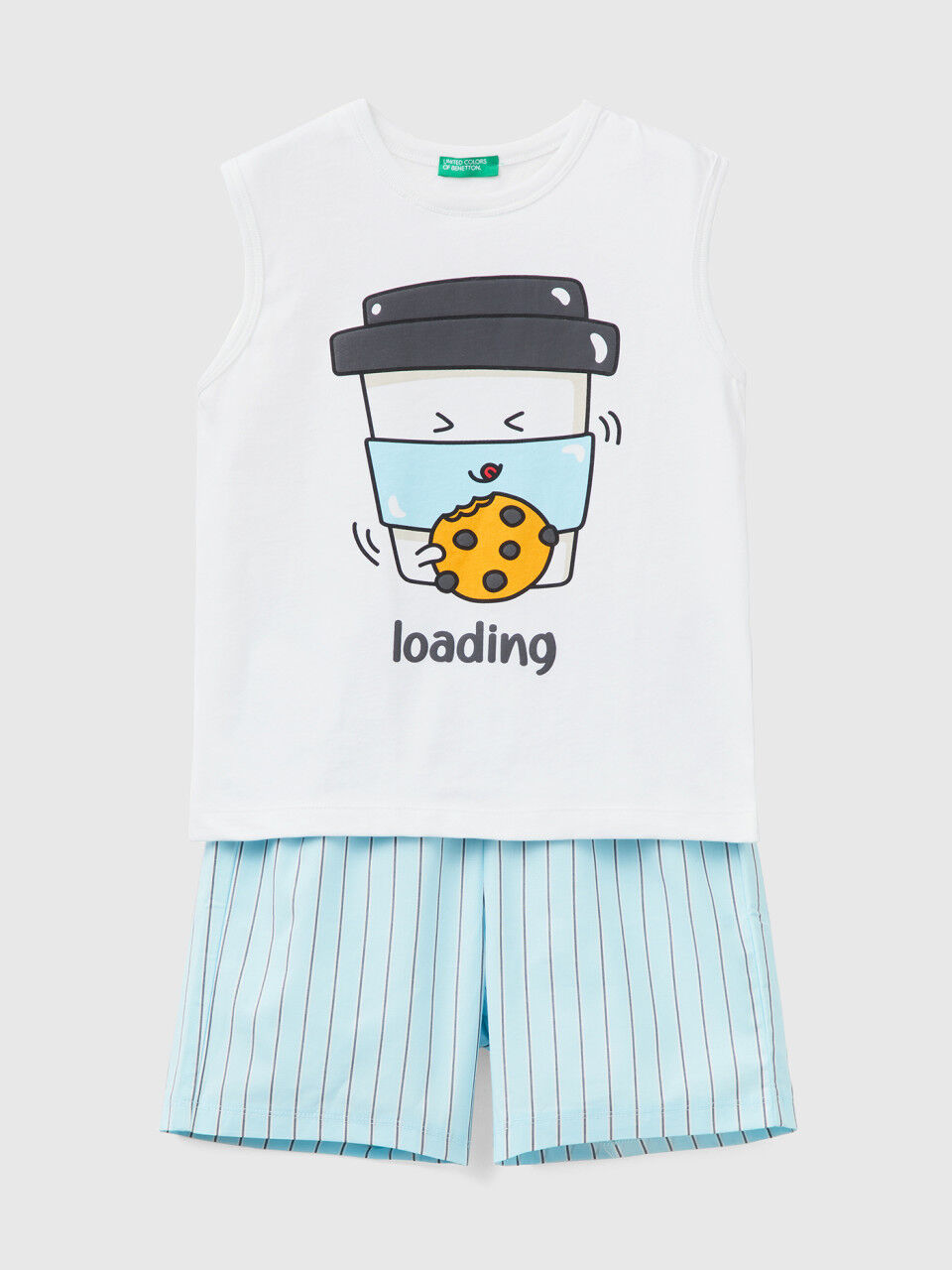 Pijama curto com estampa de café da manhã