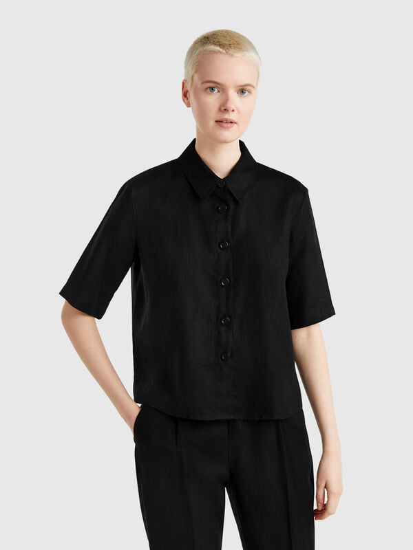 Camisa curta em puro linho Mulher