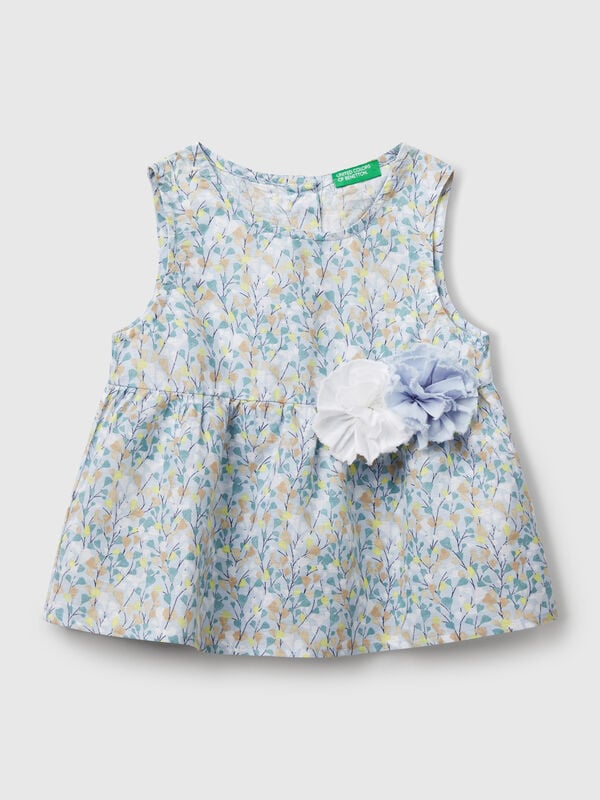 Blusa às flores em mistura de linho Menina