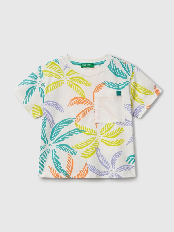 T-shirt branca com estampado tropical Menino