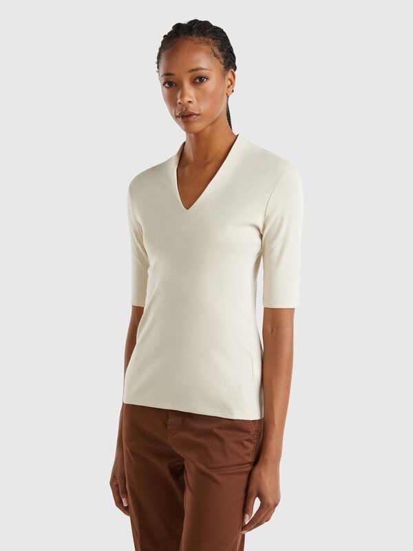 T-shirt slim fit em algodão de fibra longa Mulher