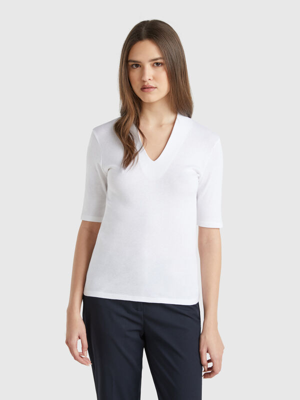 T-shirt slim fit em algodão de fibra longa Mulher