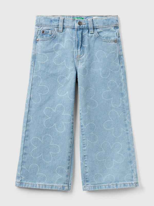 Jeans wide fit com flores Menina
