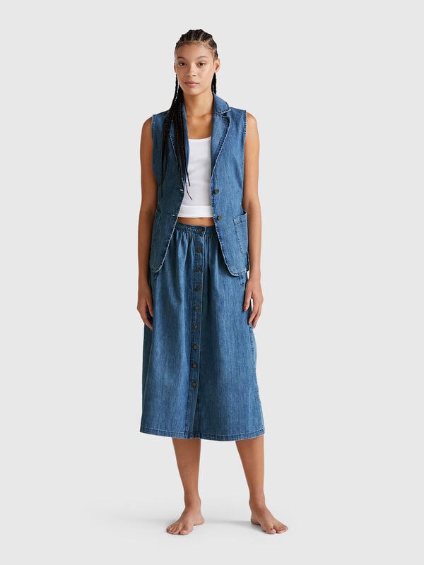 Saia de jeans com botões Mulher