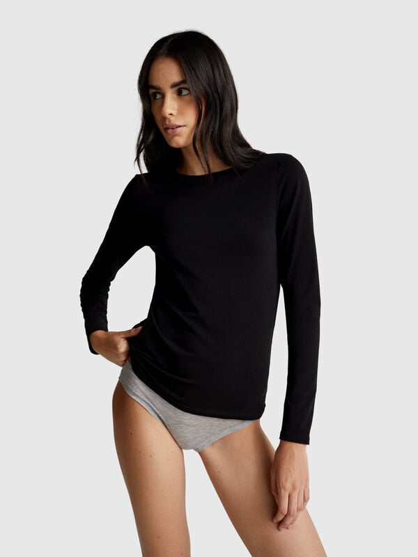 T-shirt de manga comprida em algodão super stretch Mulher