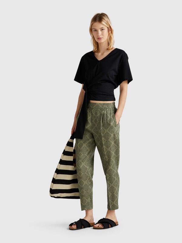Calças de linho estampadas Mulher