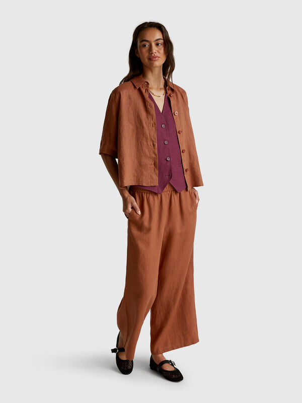 Camisa curta em puro linho Mulher