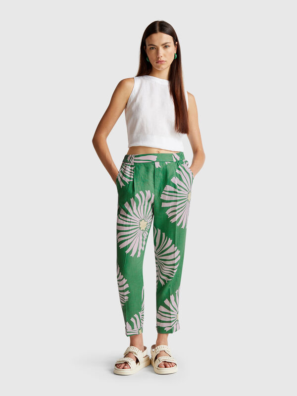 Calças de linho estampadas Mulher