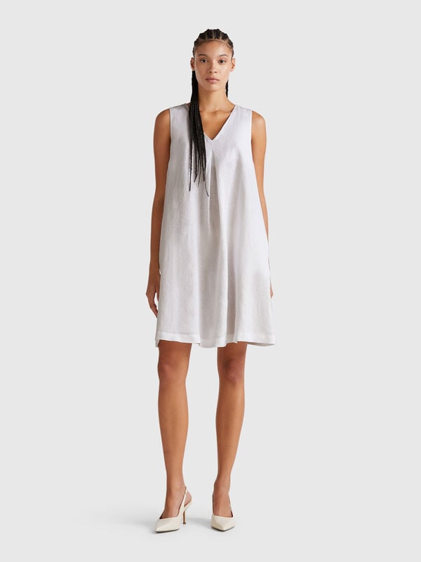 Vestido sem mangas em linho puro Mulher