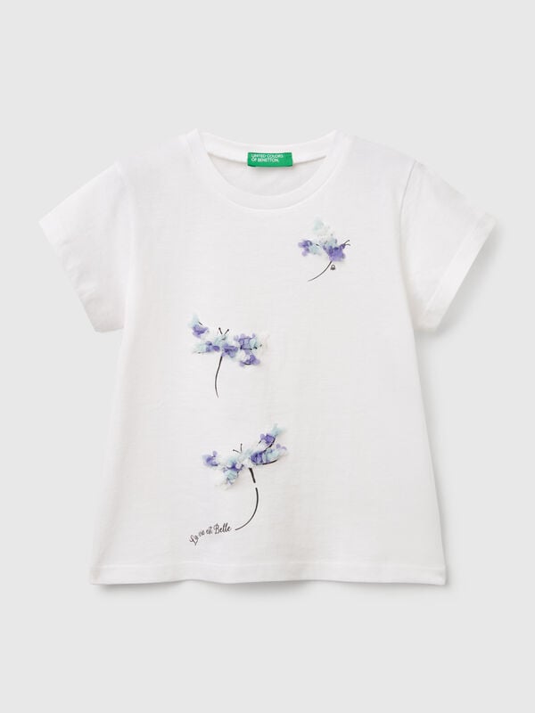 T-shirt com aplicações efeito pétalas Menina