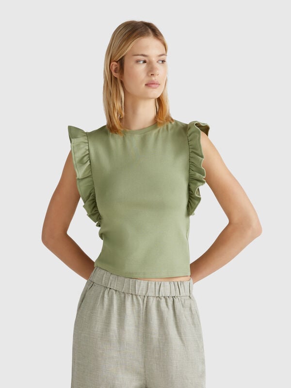 T-shirt slim fit com folhos Mulher