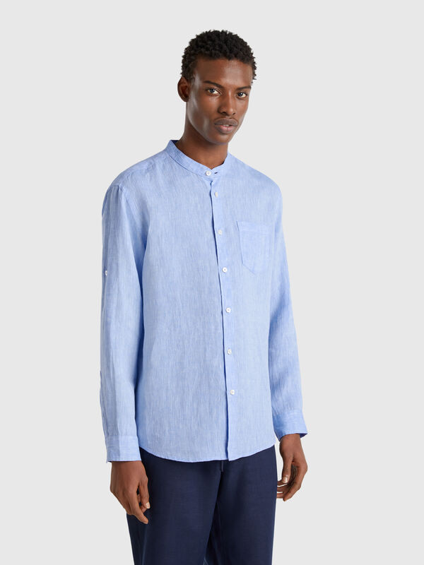 Camisa em linho com gola coreana Homem