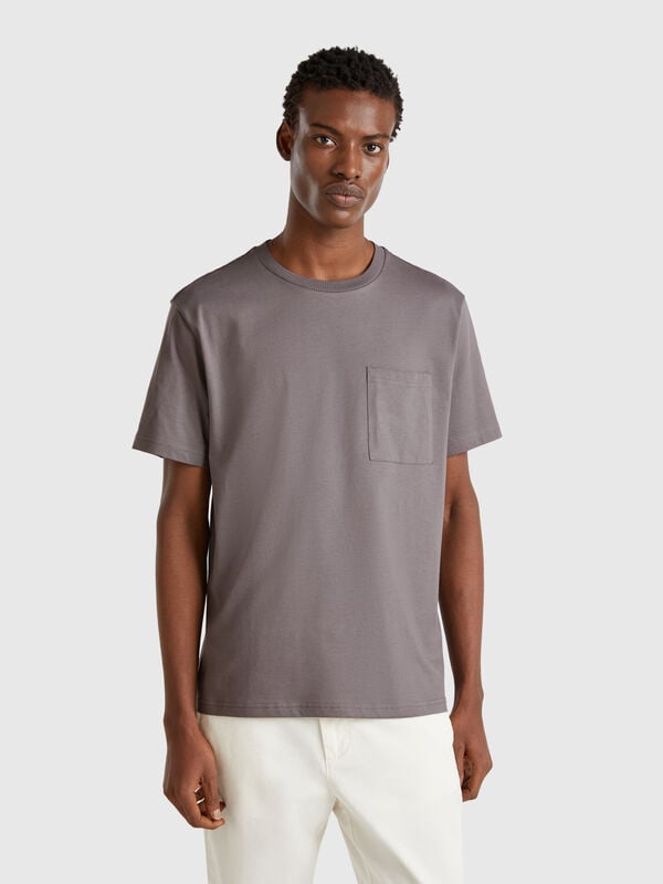T-shirt cinza rato em algodão orgânico com bolso Homem